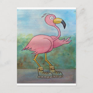 Cartão Postal Patinação Fantasiosa de Rodinhas Patins Flamingo