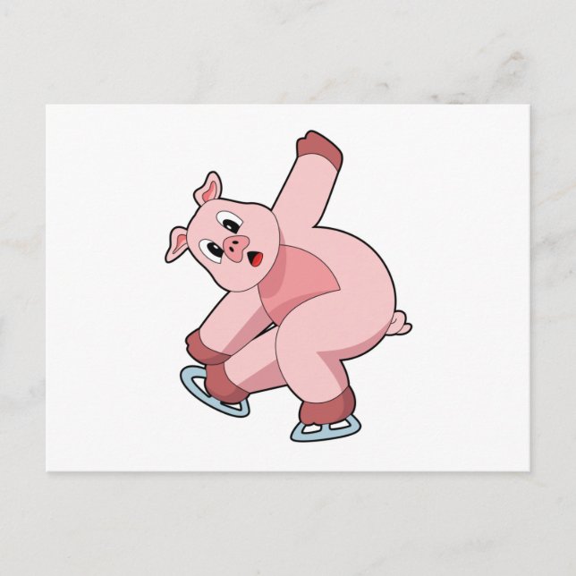 Cartão Postal Patinação no gelo de porco Patins de gelo (Frente)