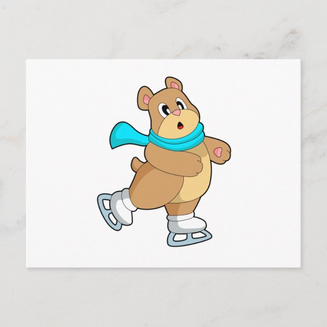 Cartão Postal Patinação no gelo Patins de gelo Urso (Frente)