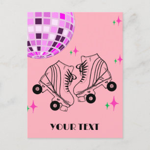 Cartão Postal Patins Derby de Patinação Rosa Disco Aniversário 