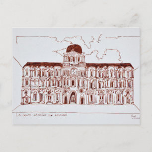 Cartão Postal Pátio La Cour Carree Louvre, Paris, França