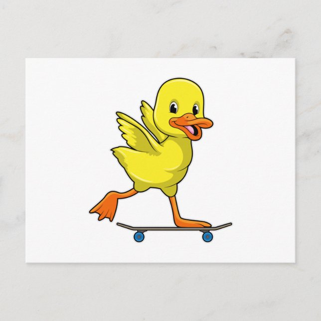 Cartão Postal Pato como Patinador com Skate (Frente)