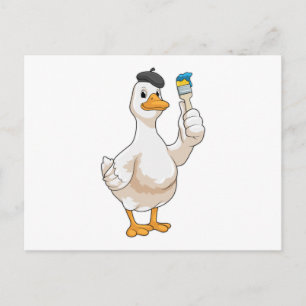 Cartão Postal Pato como Pintor com Pincel