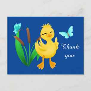 Cartão Postal pato e borboleta fofo te obrigado