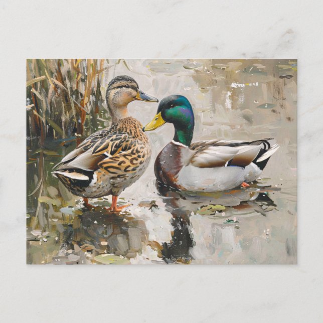 Cartão Postal Pato e Mallard Wildlife Painting (Frente)