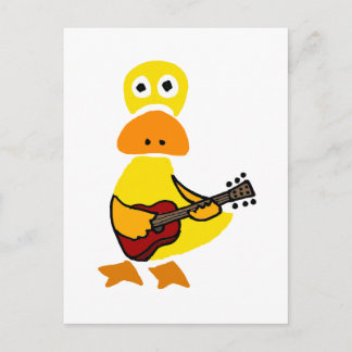 Cartão Postal Pato Engraçado Tocando Arte Primitiva De Violão