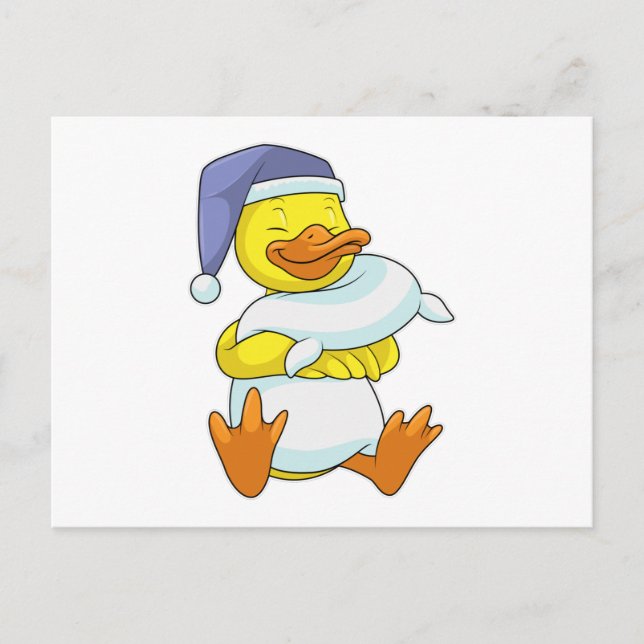 Cartão Postal Pato na cama com touca de dormir (Frente)