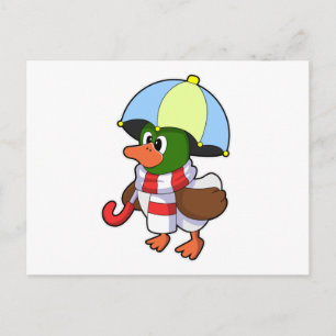Cartão Postal Pato na chuva com guarda-chuva