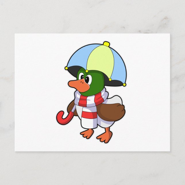 Cartão Postal Pato na Chuva com Guarda-Chuva (Frente)