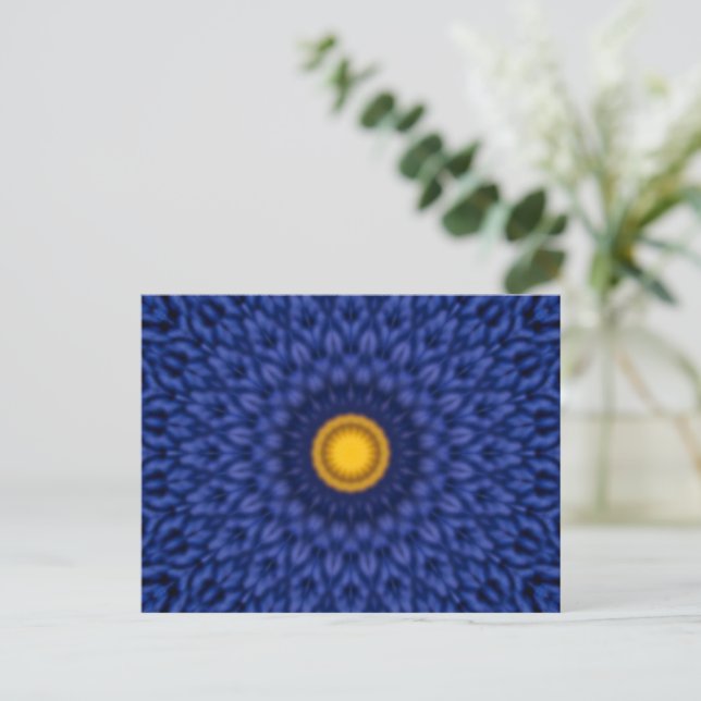 Cartão Postal Pato no azul com caleidoscópio amarelo (Em pé/Frente)