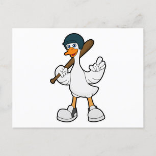Cartão Postal Pato no beisebol com taco de beisebol e capacete
