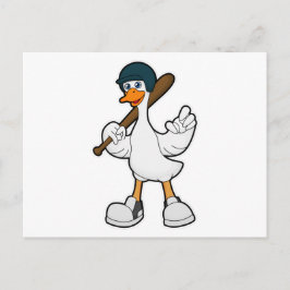 Cartão Postal Pato no beisebol com taco de beisebol e capacete