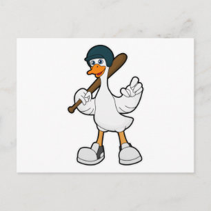 Cartão Postal Pato no beisebol com taco de beisebol e capacete
