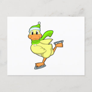 Cartão Postal Pato no patinamento no gelo com patins de gelo