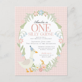 Cartão Postal Pato Tolo Rosa Floral Xadrez Primeiro Aniversário