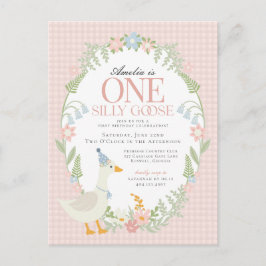 Cartão Postal Pato Tolo Rosa Floral Xadrez Primeiro Aniversário