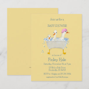 Cartão Postal Patos Caprichosos em Aquarela no Banho de Bebê Chá