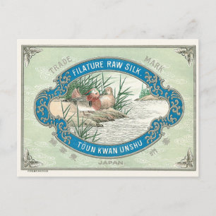 Cartão Postal Patos Vintage Rótulo de Seda Japonês