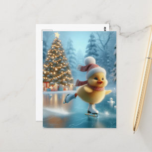 Cartão Postal Patozinho de Natal no Patins no Gelo
