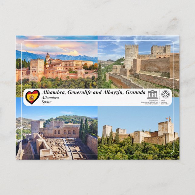 Cartão Postal Património Mundial da UNESCO - Alhambra, Granada (Frente)