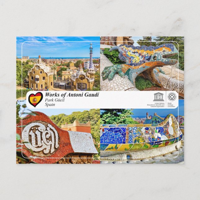 Cartão Postal Patrimônio Mundial da UNESCO - Antoni Gaudí - Park (Frente)