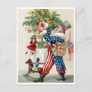 Cartão Postal Patriota Americano, Papai Noel, decoração de Nat
