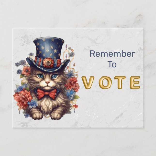 Cartão Postal Patriotic Americana Cat Vote (Frente)