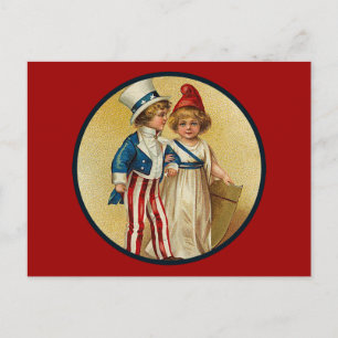 Cartão Postal Patriotic_Boy e Girl_Postcard