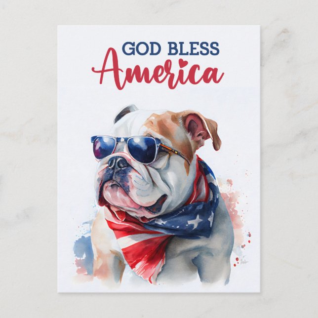 Cartão Postal Patriotic Dog Bulldog, Cartão-postal para a Améric (Frente)