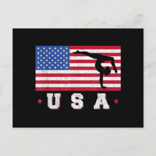 Cartão Postal Patriotic Sports Gift American Flag Girls Gymn