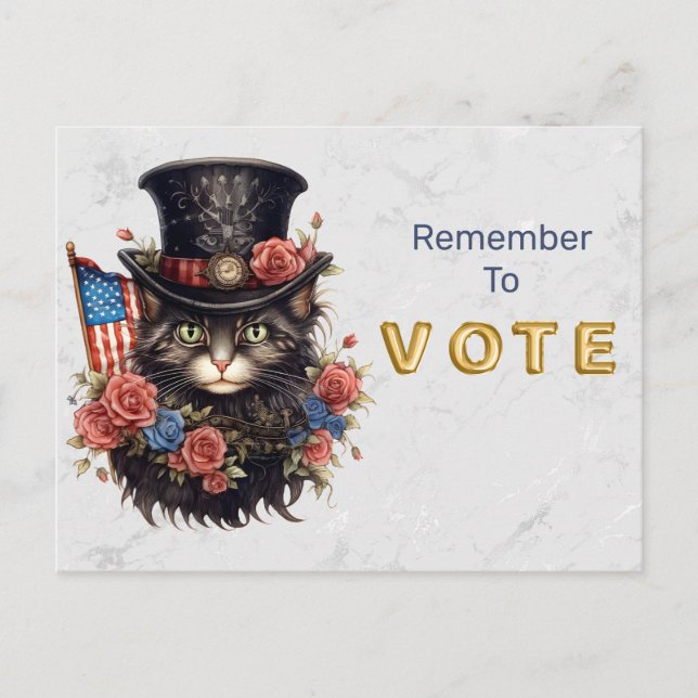 Cartão Postal Patriotic Star Spangled Cat Vote (Frente)