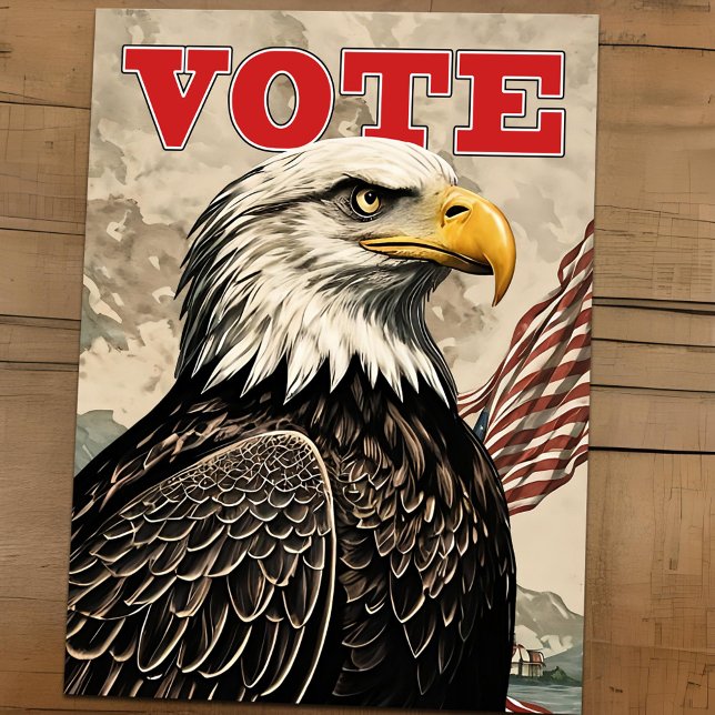 Cartão Postal Patriótica Bald Eagle Vote Bandeira Americana Vint (Patriotic Bald Eagle Vote Postcard | American Flag Vintage Design | Rustic Election Reminder)