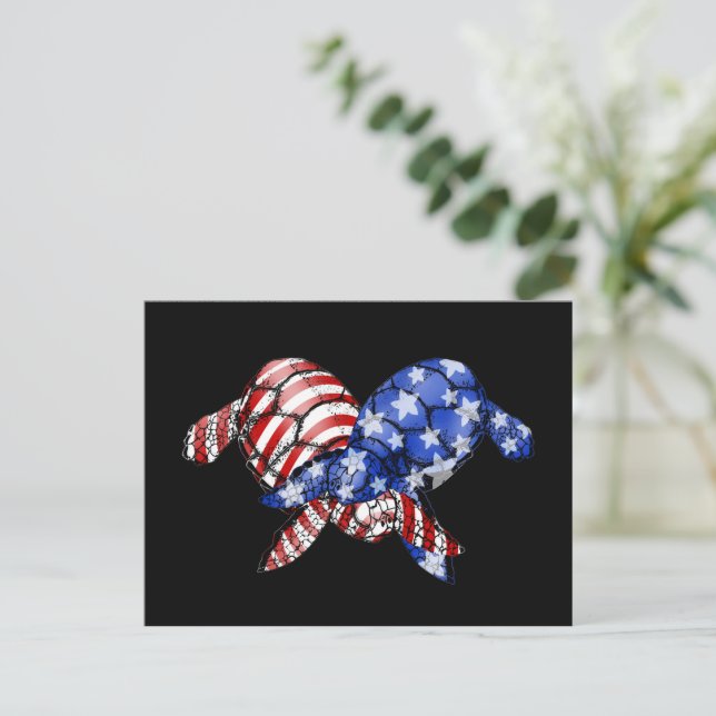 Cartão Postal Patriótica Turtle American Flag Shirt 4 De Julho (Em pé/Frente)