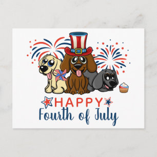 Cartão Postal Patriótico 4 de julho Cachorro Fogueira