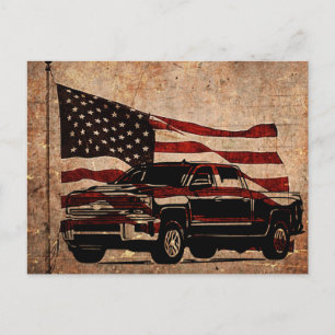 Cartão Postal Patriótico Grunge American Flag e Black Truck