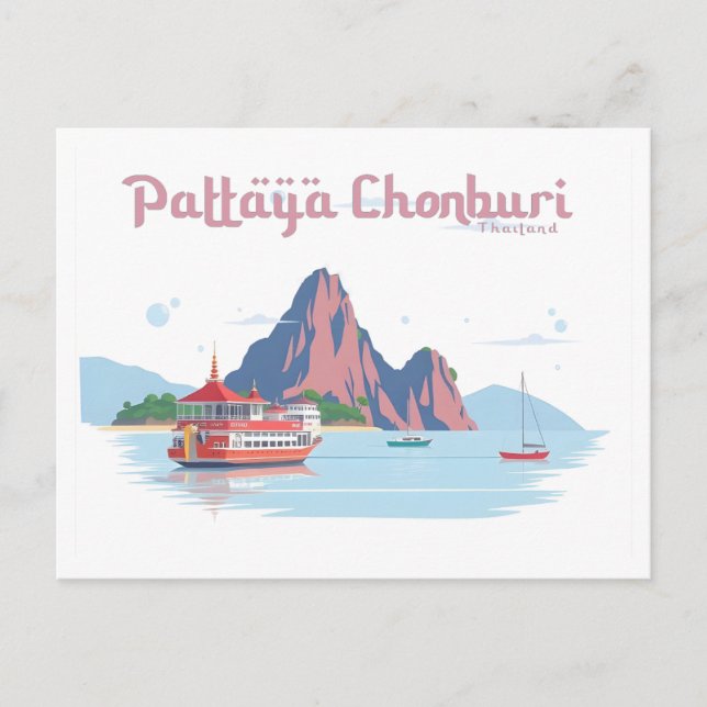 Cartão Postal Pattaya Chonburi Tailândia Pastel Viagem (Frente)