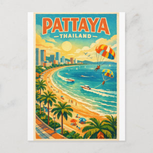 Cartão Postal Pattaya, Tailândia, em um vibrante estilo retrô