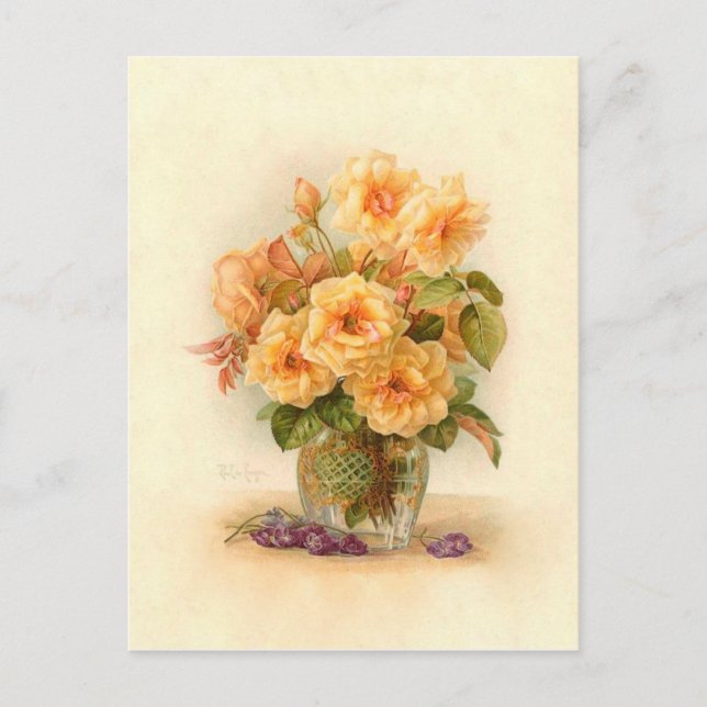 Cartão Postal Paul De Longpre Victorian Flower Rosa Buquê (Frente)