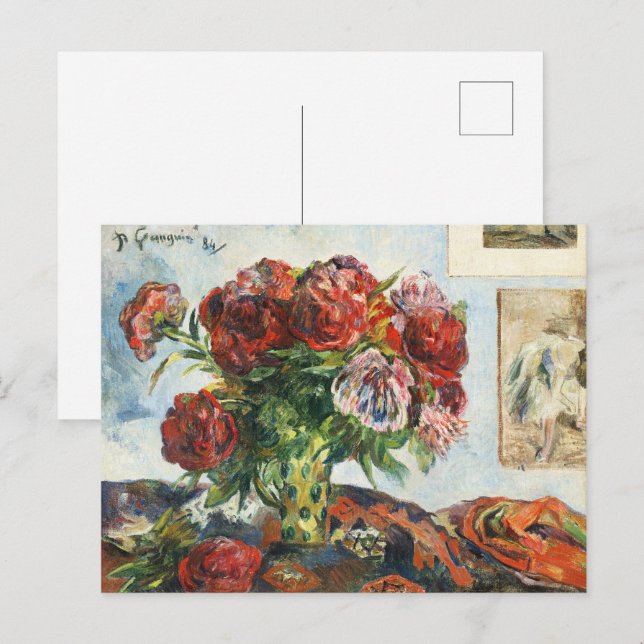 Cartão Postal Paul Gauguin ainda vive com peonies clássicos (Frente/Verso)