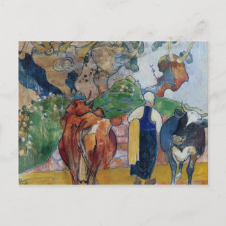 Cartão Postal Paul Gauguin-Camponesa Mulher e Vacas na Paisagem