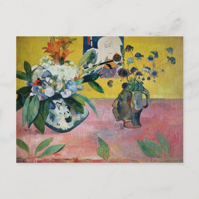 Cartão Postal Paul Gauguin | Flores e Impressão japonês, 1889 (Frente)