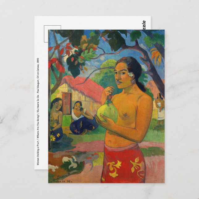 Cartão Postal Paul Gauguin - Mulher segurando uma Fruta (Frente/Verso)