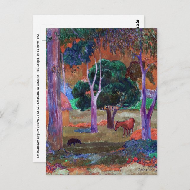 Cartão Postal Paul Gauguin - Paisagem com um Porco e um Cavalo (Frente/Verso)