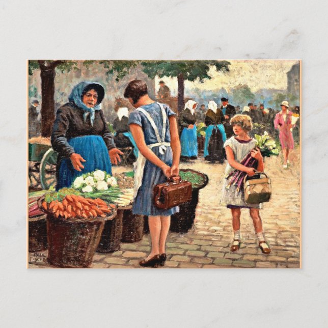 Cartão Postal Paul-Gustave Fischer - No Mercado (Frente)