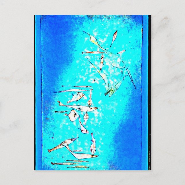 Cartão Postal Paul Klee art: Imagem de peixe, pintura de Klee (Frente)