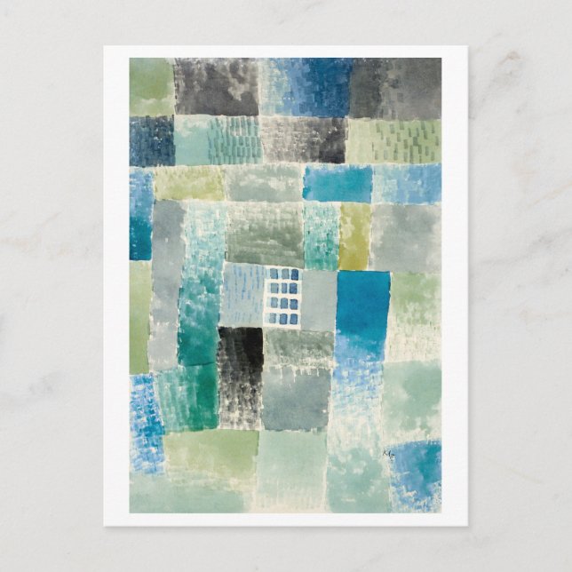Cartão Postal Paul Klee Painting, "Primeira Casa num Acordo" (Frente)
