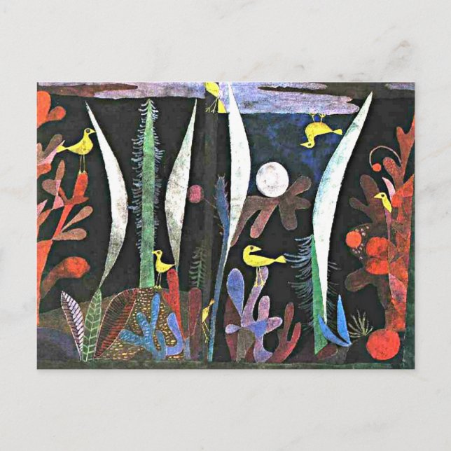 Cartão Postal Paul Klee: pintura Paisagem com Pássaros Amarelos (Frente)