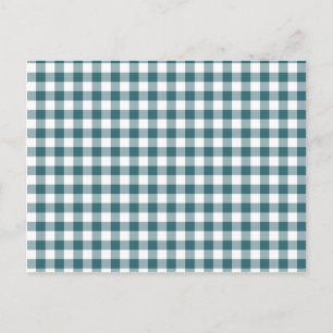 Cartão Postal Pavão Azul (Teal Escuro ou Aqua) e Gingham Branco