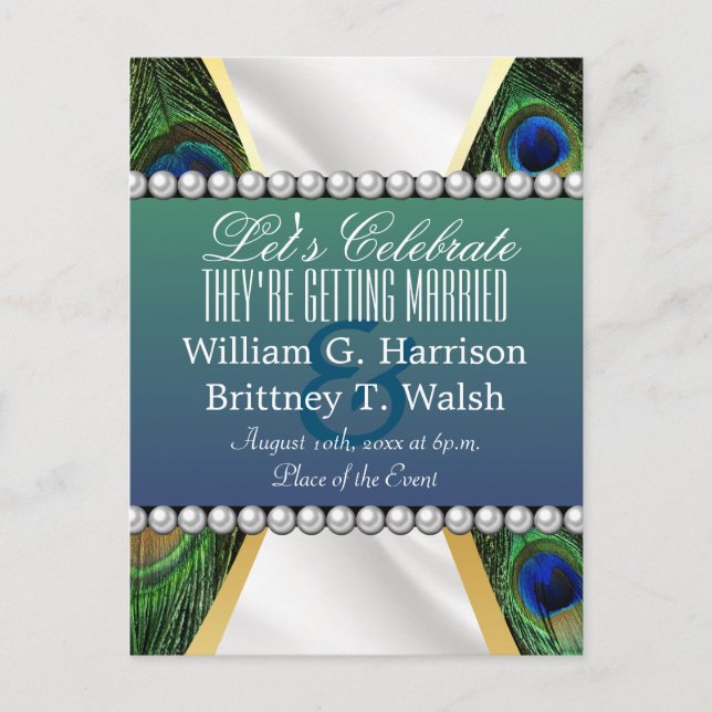 Cartão Postal Pavão com Dourada Prata Drapery (Frente)