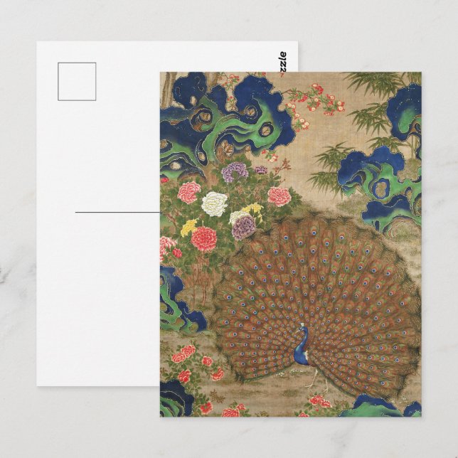 Cartão Postal Pavão e flores chinesas (século XVII) (Frente/Verso)